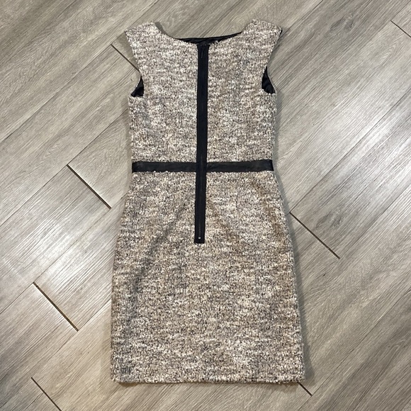 A/X Armani Exchange Sleaveless Tweed Vegan Leather Trim Taupe Sheath Dress - Picture 5 of 7